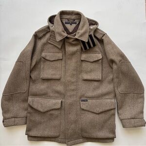 Tommy Hilfiger wool coat XL camel color  detachable hood men’s field jacket